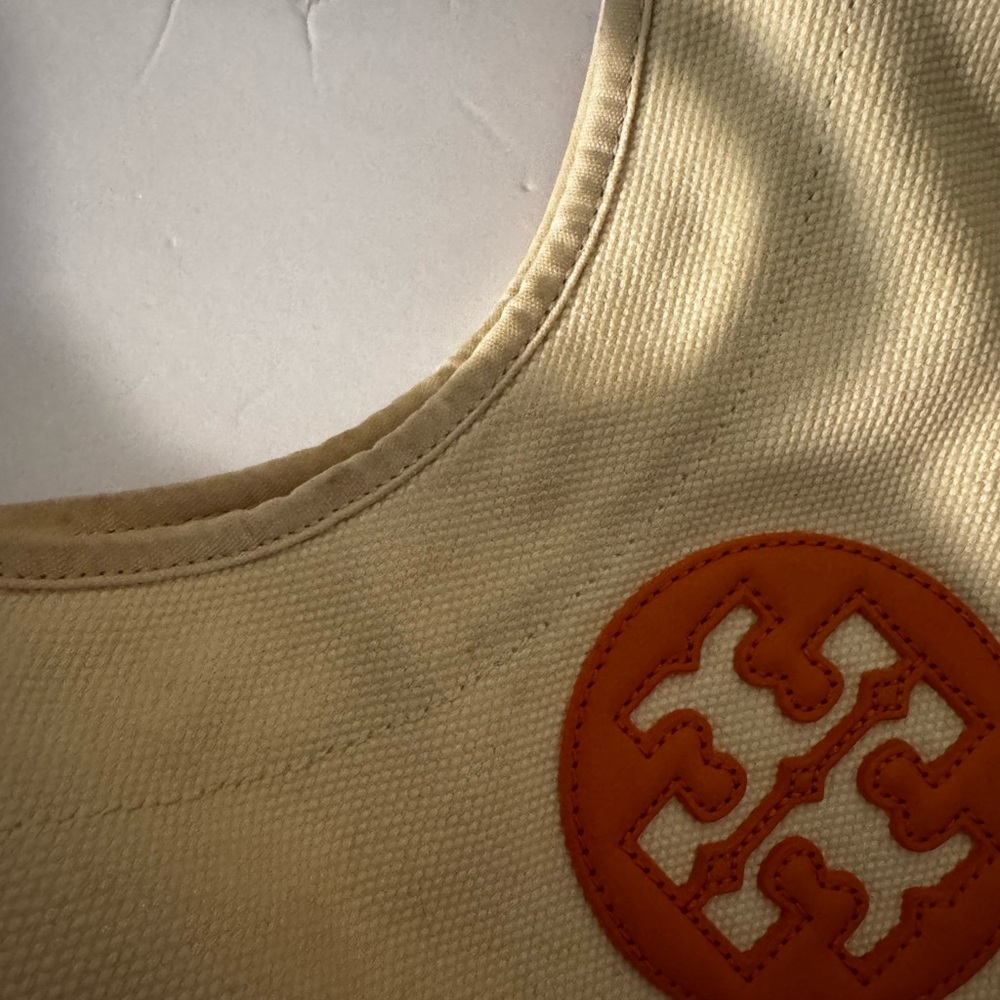 Tory Burch Beach Pool Bag Cream Canvas and Orange Leather - Picture 5 of 5
